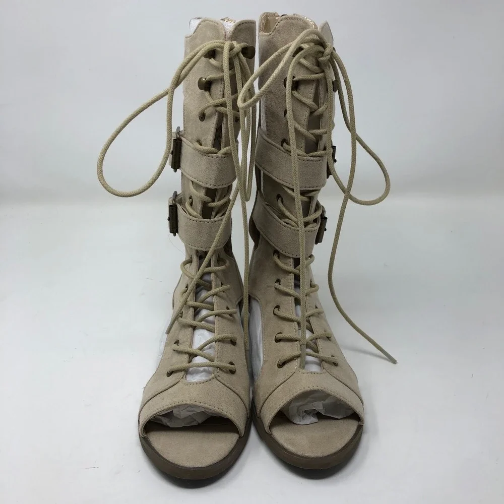 Joy Folie Kiki Gladiator Boot Toddler 13 Taupe Lace Up Mid Calf Zipper Flats